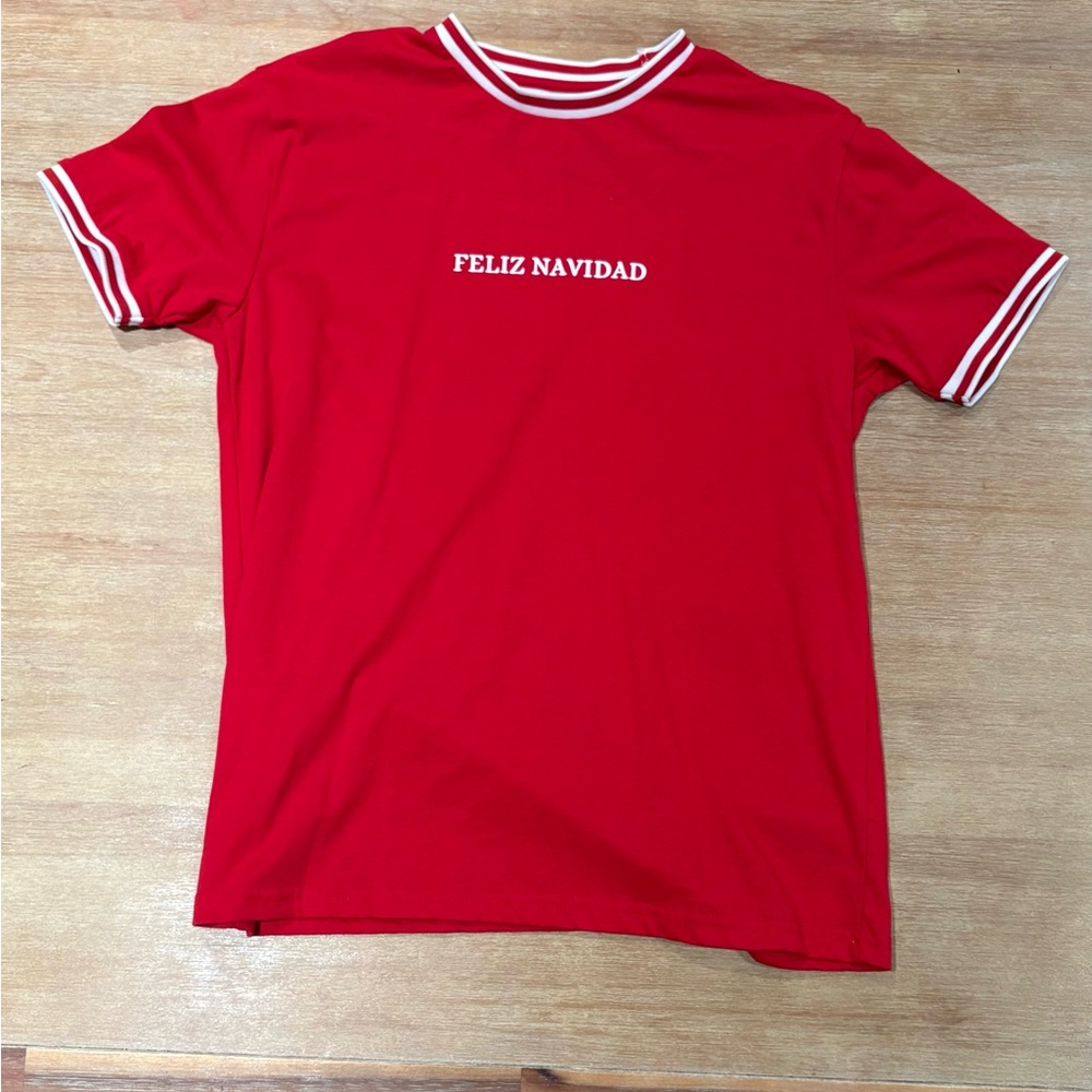 Denim & Flower “Feliz Navidad”  Red Short Sleeve Tee with Ringer Trim